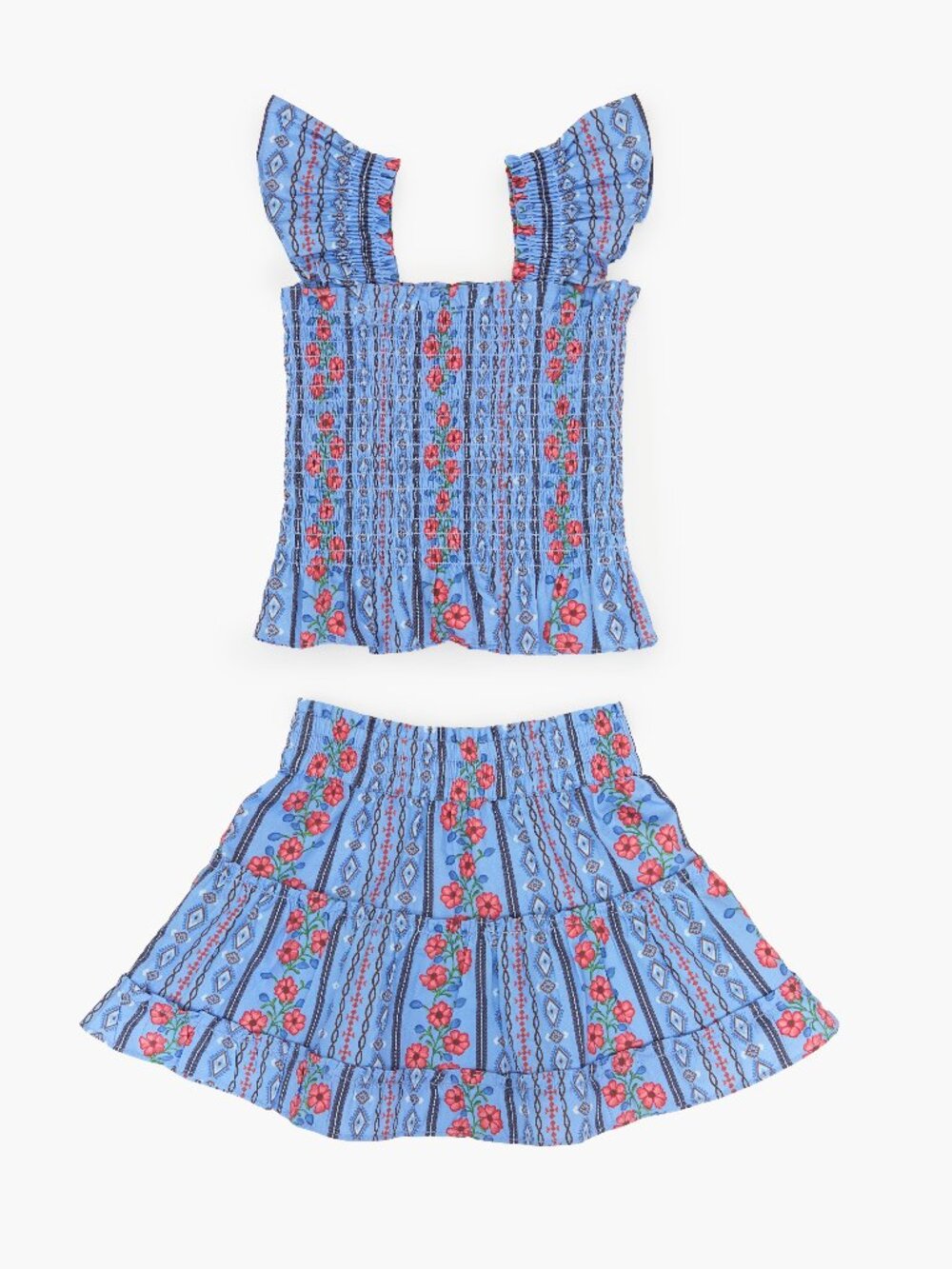 Hill House Home The Tiny Paz Nap Set - Blue Floral Batik Stripe Size 10YBlue Flo